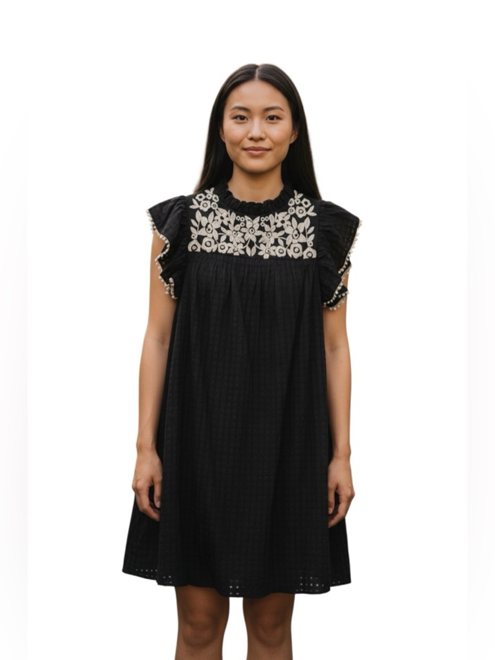 NWT THML Black Embroidered Oversized Mini Dress Size S
